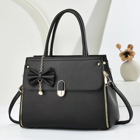 Bolso Elegante Para Mujer Cuero PU Grano Lichi Lazo Colgante Perla Artificial Bolso Bandolera Viaje Diario Estilo De Moda