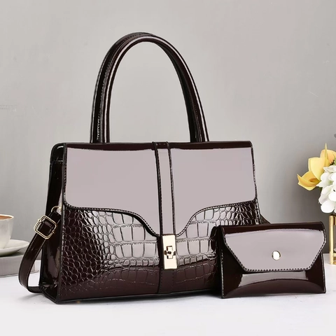 Damen Handtaschen Krokodilmuster PU Lackleder Überschlag Umhängetasche Mit Geldbörse Pendeln Elegant Dame