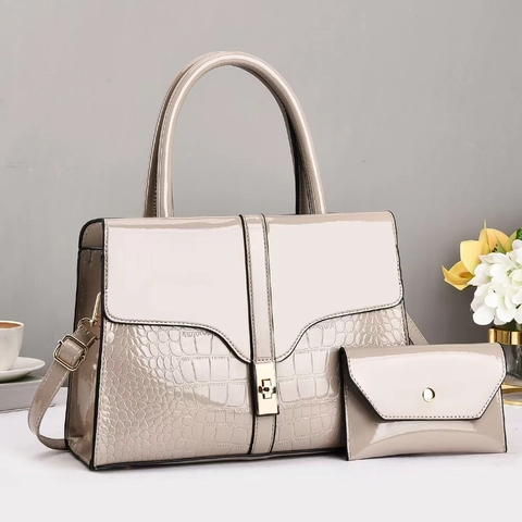 Damen Handtaschen Krokodilmuster PU Lackleder Überschlag Umhängetasche Mit Geldbörse Pendeln Elegant Dame