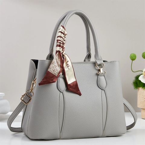 Women Handbag Large Capacity PU Leather Lychee Grain Tote Bag With Scarf Elegant Top Handle Crossbody For Daily Commute