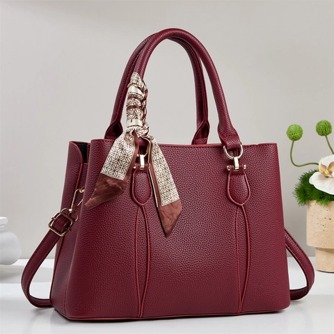 Women Handbag Large Capacity PU Leather Lychee Grain Tote Bag With Scarf Elegant Top Handle Crossbody For Daily Commute