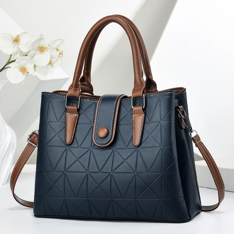 Borsa A Mano Da Donna Grande Capacità Pelle PU Goffratura Geometrica Triangolare Borsa A Tracolla Per Pendolarismo Quotidiano