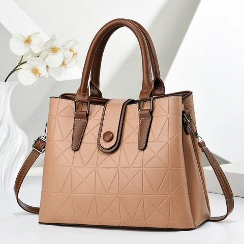 Borsa A Mano Da Donna Grande Capacità Pelle PU Goffratura Geometrica Triangolare Borsa A Tracolla Per Pendolarismo Quotidiano
