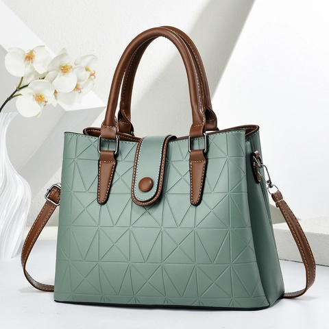Women Retro Geometric Triangle Embossed PU Leather Handbag Casual Commuting Shoulder Bag Contrast Color Crossbody Bag
