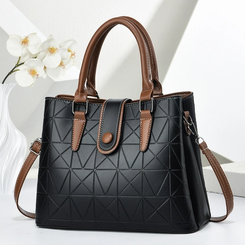 Women Retro Geometric Triangle Embossed PU Leather Handbag Casual Commuting Shoulder Bag Contrast Color Crossbody Bag