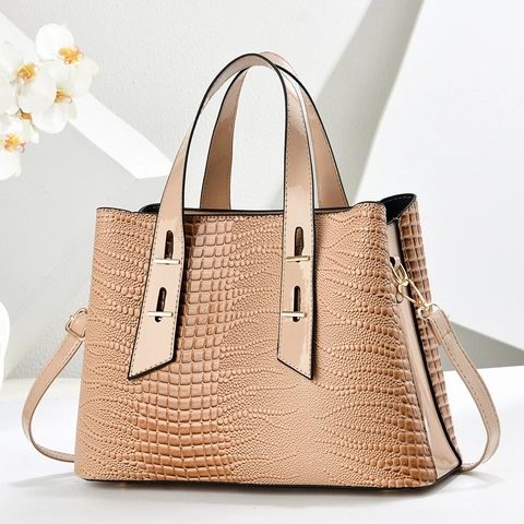 Women Crocodile Pattern Handbag Large Capacity PU Leather Shoulder Crossbody Bag Elegant Urban Simple Style With Top Handle