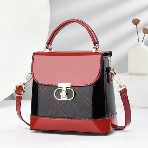 Sac À Main Femme Chic Plaid PU Cuir Sac Bandoulière Petit Carré Poignée Supérieure Serrure Métallique Rétro Mode Pour Dames