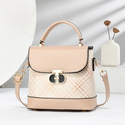 Sac À Main Femme Chic Plaid PU Cuir Sac Bandoulière Petit Carré Poignée Supérieure Serrure Métallique Rétro Mode Pour Dames