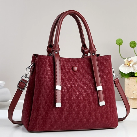 Sac À Main Femme Cuir PU Texture Tissée Grande Capacité Sac Bandoulière Sac À Épaule Sangle Amovible Minimaliste