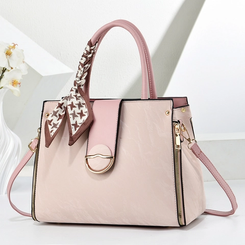 Elegante Borsa A Mano In Pelle PU Donna Borsa A Spalla Chic Trama Pietra Con Sciarpa Decorativa Tracolla