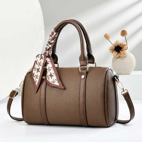Borsa Boston Da Donna In Pelle PU Trama Litchi Borsa A Tracolla Con Decorazione Sciarpa Grande Capacità Elegante Street Style