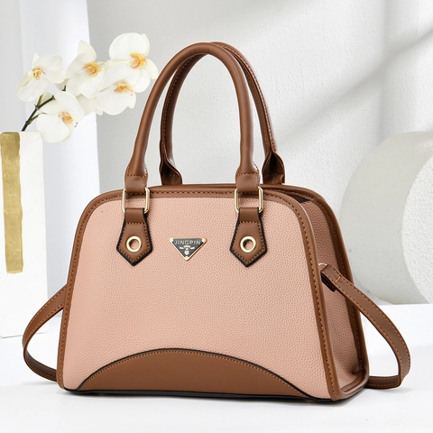 Women Handbag PU Leather Litchi Texture Contrast Color Crossbody Shoulder Bag Vintage Commute Fashionable Elegant