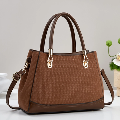 Borsa A Mano Da Donna In Pelle PU Trama A V Elegante Grande Capacità Borsa A Tracolla Con Tracolla Regolabile Hardware Dorato