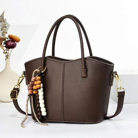 Borsa A Mano Vintage Donne Pelle PU Grana Litchi Borsa A Tracolla Con Nappina Di Perline Elegante Alla Moda Quotidiana Versatile