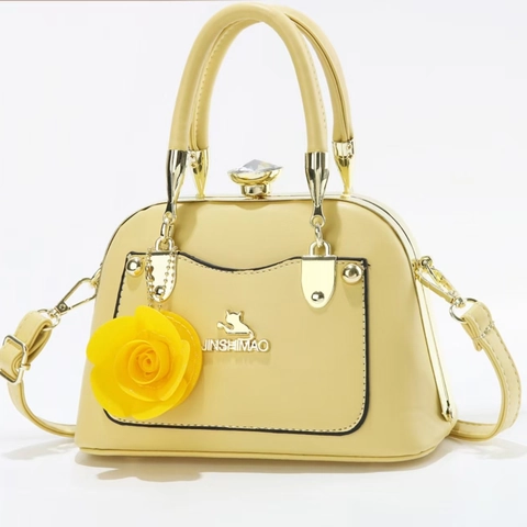 Borsa A Mano Da Donna In Pelle PU Borsa A Tracolla Forma Conchiglia Logo Gatto Pendente Rosa Chiusura Cristallo Elegante