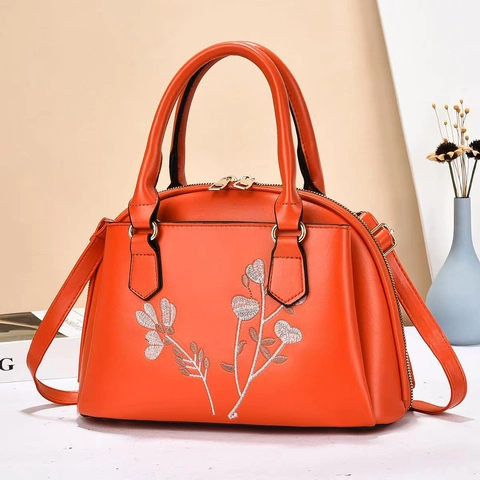 Damen Elegant Blumenstickerei PU Leder Handtasche Griff Crossbody Tasche Mode Medium Umhängetasche Tägliche Büro Tasche