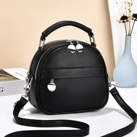 Borsa A Tracolla In Pelle PU Con Trama Litchi A Mano Donna Doppia Cerniera Trendy Elegante Versatile Quotidiana