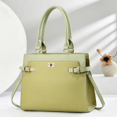Elegante Damen Handtasche PU Leder Gewebte Textur Große Kapazität Umhängetasche Mit Goldener Drehverschluss Pendler Stil