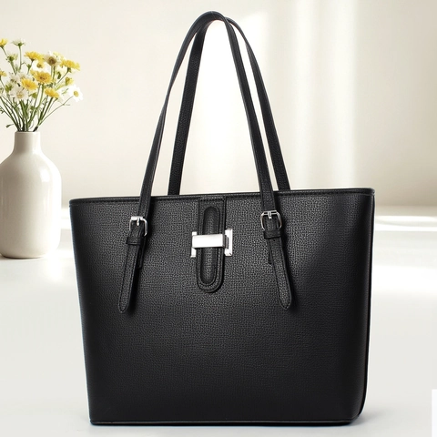 Borsa Tote In Pelle PU Grana Litchi Grande Capacità Borsa A Mano Alla Moda Per Donna Ufficio Pendolare Borsa A Tracolla Hardware Argento