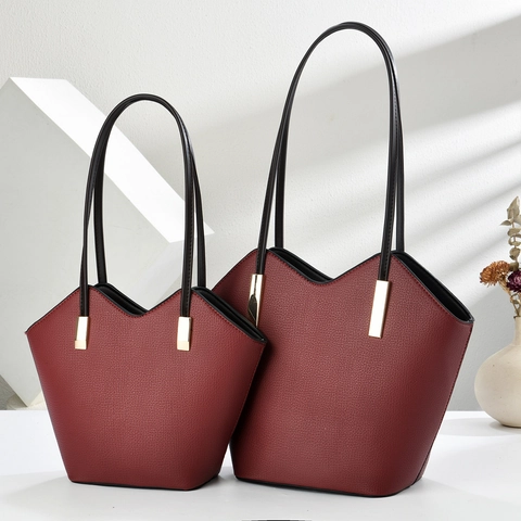 Women Tote Handbag Large Small PU Leather Litchi Pattern V-Cut Opening Minimalist Fashion Commuting Shoulder Bag