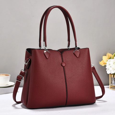 Borsa A Mano Da Donna In Pelle PU Con Motivo Lychee Borsa Tote Minimalista Versatile Con Tracolla Rimovibile