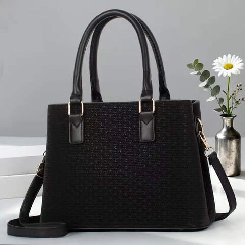 Woven Texture PU Leather Handbag Removable Shoulder Strap Gold Hardware Elegant Crossbody Bag For Women Daily Commute