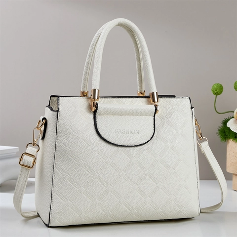 Bolso Tote De Mujer Cuero PU Textura Litchi Relieve Geométrico Gran Capacidad Bolso De Mano Hombro Bandolera Simple Elegante