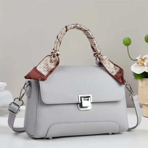 Sac À Main Femme Cuir PU Texture Litchi Poignée Enveloppée Écharpe Sac Bandoulière Mode Élégant Versatile