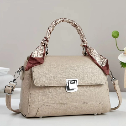 Sac À Main Femme Cuir PU Texture Litchi Poignée Enveloppée Écharpe Sac Bandoulière Mode Élégant Versatile