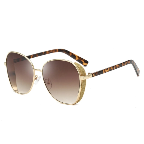 Lunettes De Soleil Femmes Monture Métallique Surdimensionnée Protection UV400 Verre Dégradé Décoration Pailletée Latérale
