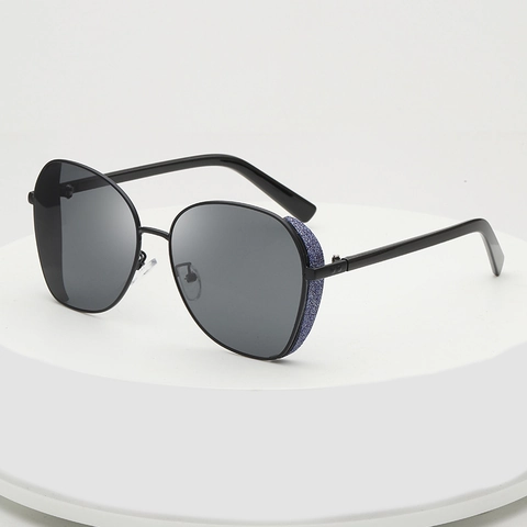 Lunettes De Soleil Femmes Monture Métallique Surdimensionnée Protection UV400 Verre Dégradé Décoration Pailletée Latérale