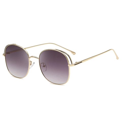 Round Oversized Sunglasses Metal Frame Gradient Lens UV400 Protection Hollow Design Retro Style Eyewear For Women