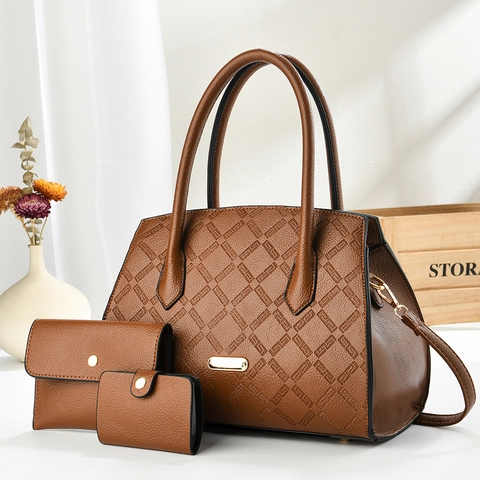 Set di Borse in Pelle PU con Goffratura Vintage Borsa Grande Portafoglio e Porta Carte Borsa a Tracolla Donna Grande Capacità