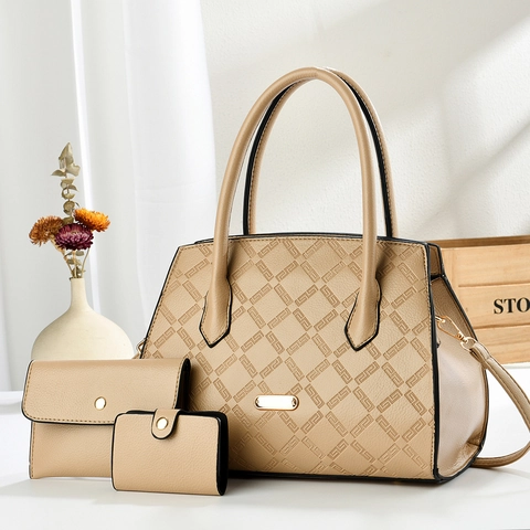 Set di Borse in Pelle PU con Goffratura Vintage Borsa Grande Portafoglio e Porta Carte Borsa a Tracolla Donna Grande Capacità