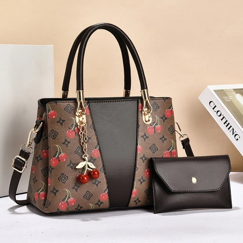 Dames Mode Handtas Set PU Leer Top Handle Tas Kersendruk Schoudertas Met Portemonnee Casual Woon-werkverkeer Tas