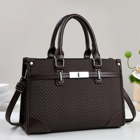 Dames Visgraat Patroon PU Leer Patchwork Handtas Vintage Woon-werkverkeer Tas Met Afneembare Riem Kantoor Dagelijkse Tas