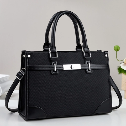 Dames Visgraat Patroon PU Leer Patchwork Handtas Vintage Woon-werkverkeer Tas Met Afneembare Riem Kantoor Dagelijkse Tas