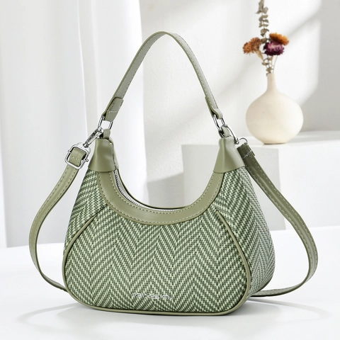 Sac Hobo Croissant Femmes Motif Chevrons Cuir PU Sac À Bandoulière Sangle Réglable Style Urbain Simple