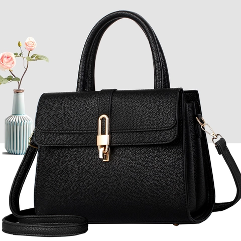 Borsa a Mano da Donna in Pelle PU Con Trama a Litchi Elegante Borsa a Tracolla Patchwork Con Chiusura Dorata per Ufficio