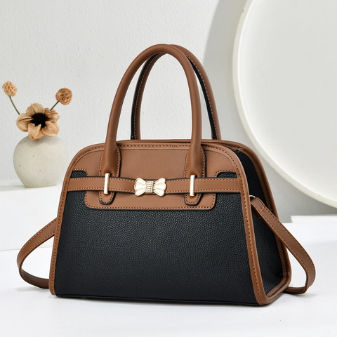 Women Shell Handbag Crossbody Bag PU Leather Litchi Texture Bow Metal Buckle Contrast Color Fashion Commute Elegant