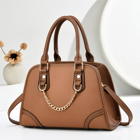 Women Handbags PU Leather Litchi Texture Golden Chain Crossbody Shoulder Bag Retro Commuting Top Handle