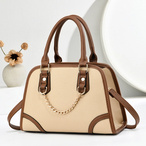 Women Handbags PU Leather Litchi Texture Golden Chain Crossbody Shoulder Bag Retro Commuting Top Handle