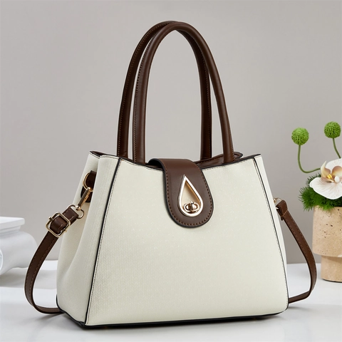 Bolso de Mano de Moda para Mujer Textura Tejida Gran Capacidad Cuero PU Bolso Tote Con Cierre Metálico de Goccia Retro Bolso de Hombro