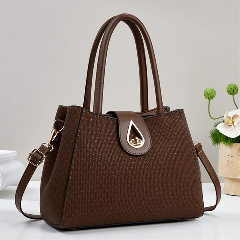 Bolso de Mano de Moda para Mujer Textura Tejida Gran Capacidad Cuero PU Bolso Tote Con Cierre Metálico de Goccia Retro Bolso de Hombro