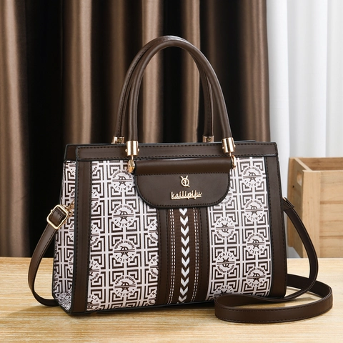 Sac À Main Femme En Cuir PU Mode Imprimé Monogramme Géométrique Sac À Bandoulière Avec Sangle Amovible Style Rétro