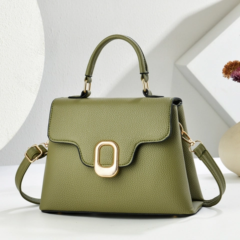 Elegante Borsa A Mano In Pelle PU Con Trama Litchi Da Donna Borsa A Tracolla Retro Con Hardware Dorato E Manico Superiore