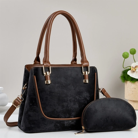 Borsa A Mano E Borsellino Donna Pelle PU Opaca Grande Capacità Borsa A Tracolla Retro Elegante Tendenza