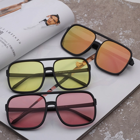 Retro Oversized Square Sunglasses Double Bridge PC Frame AC Lens UV400 Protection Vintage Eyewear For Men Women