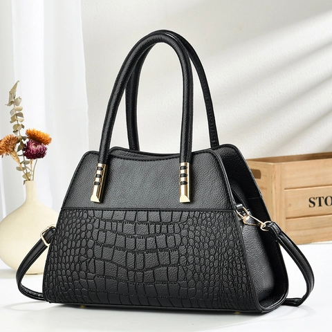 Women Handbag PU Leather Crocodile Pattern Top Handle Crossbody Shoulder Bag Shell Shape Fashion Zip Closure