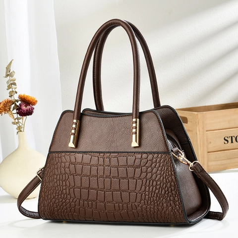 Women Handbag PU Leather Crocodile Pattern Top Handle Crossbody Shoulder Bag Shell Shape Fashion Zip Closure